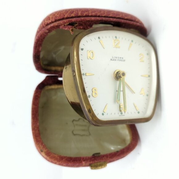 Linden Black Forest Vintage Leather Case Alarm Clock - Picture 1 of 5